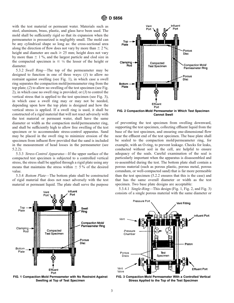 ASTM D5856-95 - Standard Test Method for Measurement of Hydraulic Conductivity of Porous Material Using a Rigid-Wall, Compaction-Mold Permeameter