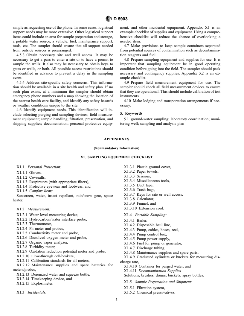 ASTM D5903-96e1 - Standard Guide for Planning and Preparing for a Groundwater Sampling Event