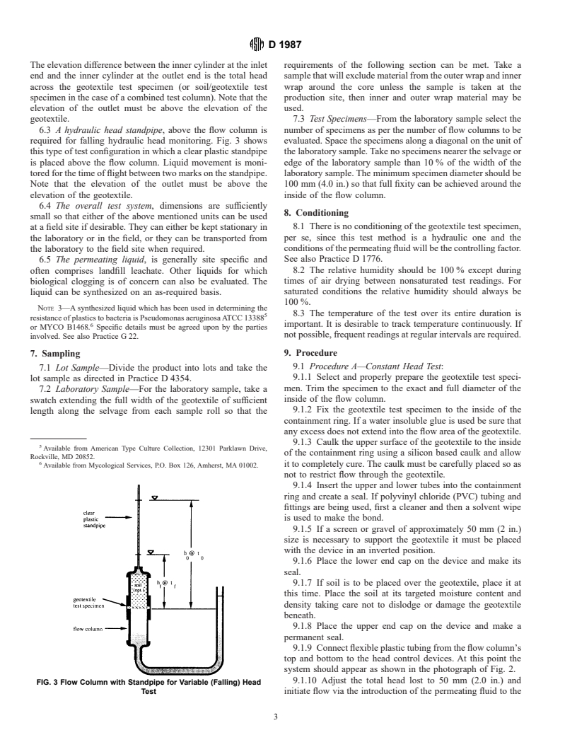 ASTM D1987-95 - Standard Test Method for Biological Clogging of Geotextile or Soil/Geotextile Filters