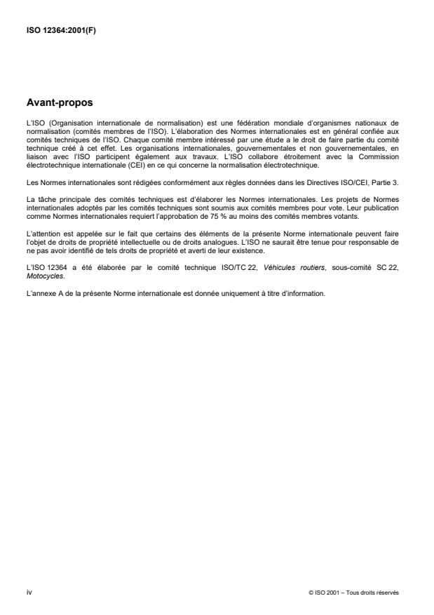 ISO 12364:2001 ISO 12364:2001 - Motocycles a deux roues -- Dispositifs antiblocage (ABS) -- Essais et méthodes de mesure - Page 4 preview