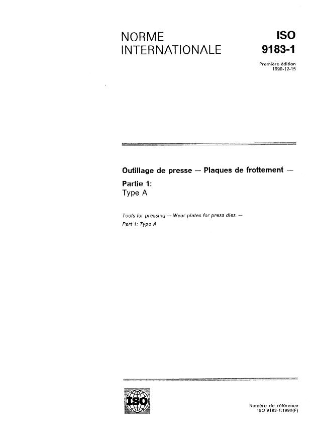 ISO 9183-1:1990 - Outillage de presse -- Plaques de frottement