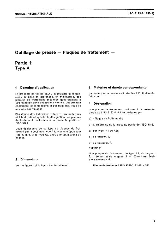 ISO 9183-1:1990 - Outillage de presse -- Plaques de frottement