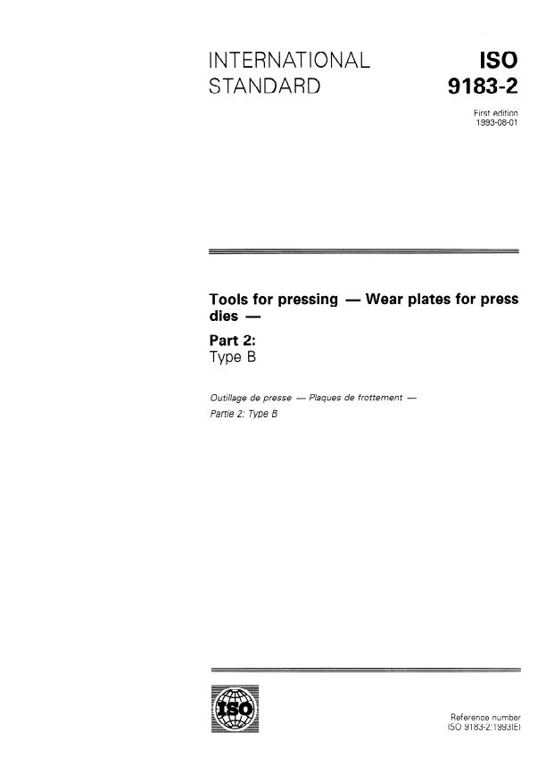 ISO 9183-2:1993 - Tools for pressing -- Wear plates for press dies