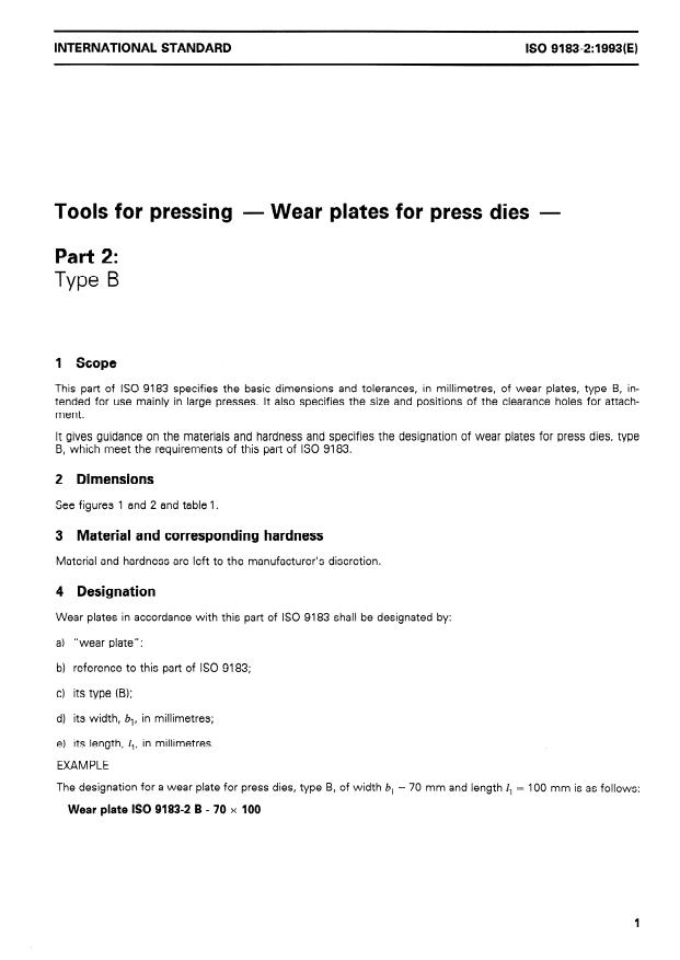 ISO 9183-2:1993 - Tools for pressing -- Wear plates for press dies