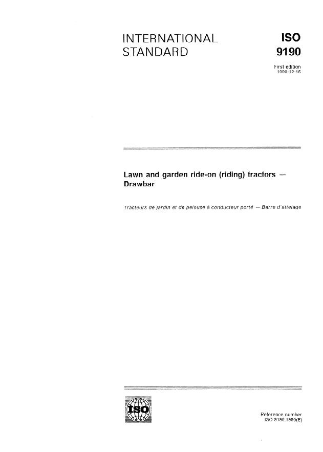 ISO 9190:1990 - Lawn and garden ride-on (riding) tractors -- Drawbar