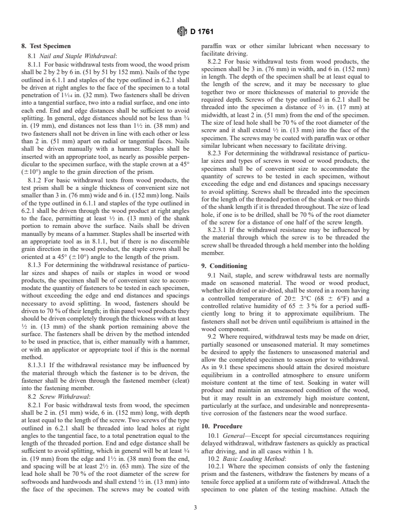 ASTM D1761-88(1995)e1 - Standard Test Methods for Mechanical Fasteners in Wood