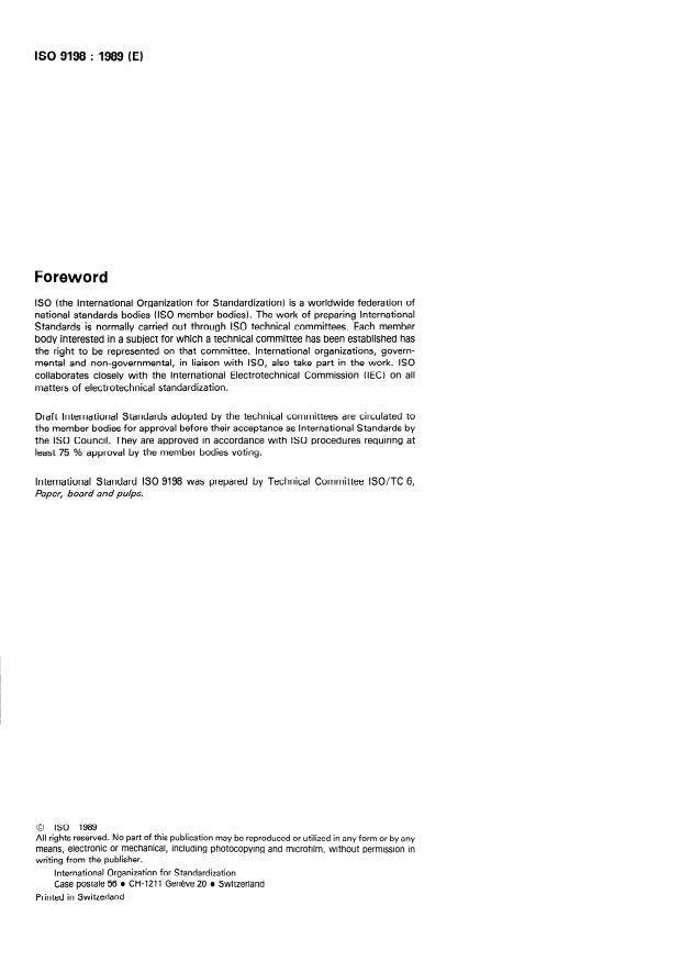 ISO 9198:1989 ISO 9198:1989 - Paper, board and pulps -- Determination of water-soluble sulfates -- Titrimetric method - Page 2 preview