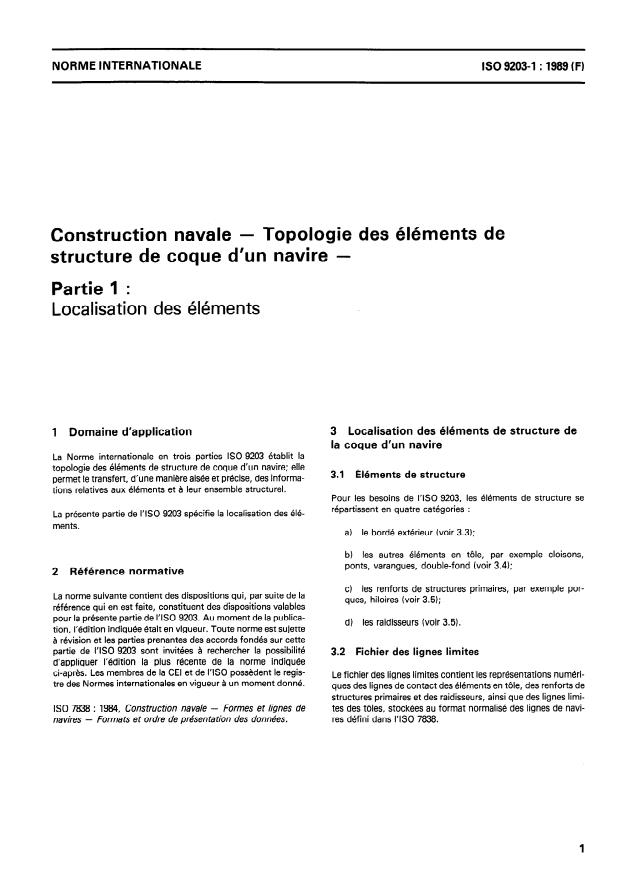 ISO 9203-1:1989 - Construction navale -- Topologie des éléments de structure de coque d'un navire