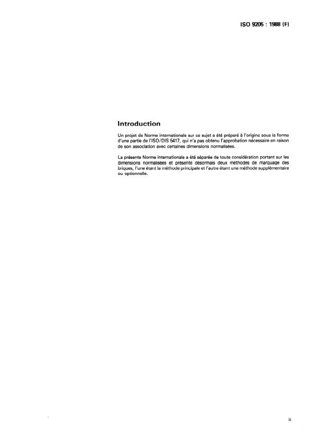 ISO 9205:1988 - Briques réfractaires a utiliser dans les fours rotatifs -- Marquage de la face chaude