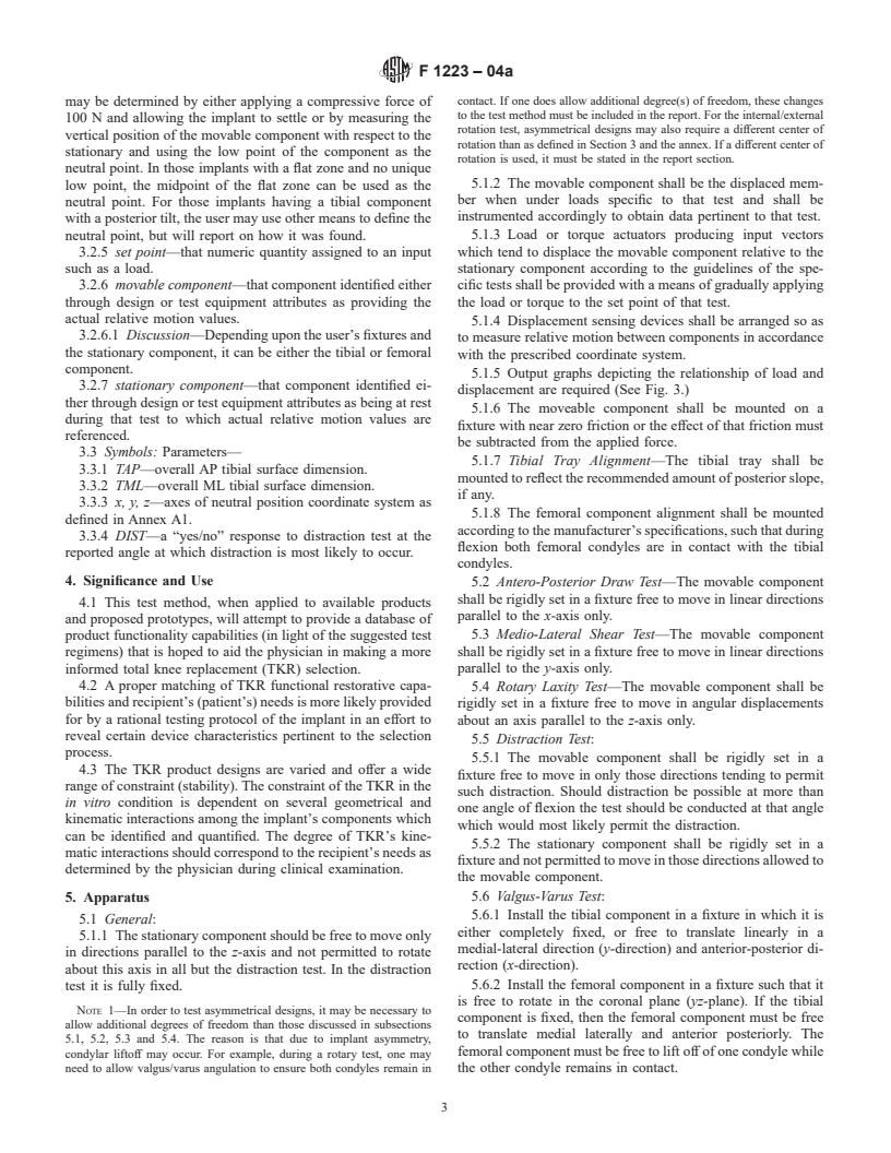 ASTM F1223-04 - Standard Test Method for Determination of Total Knee Replacement Constraint