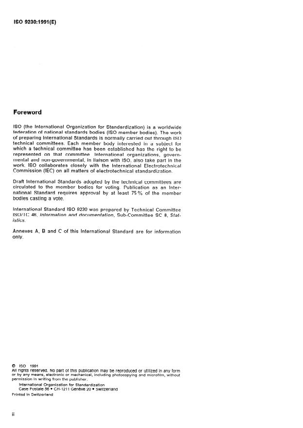 ISO 9230:1991 ISO 9230:1991 - Information and documentation -- Determination of price indexes for books and serials purchased by libraries - Page 2 preview