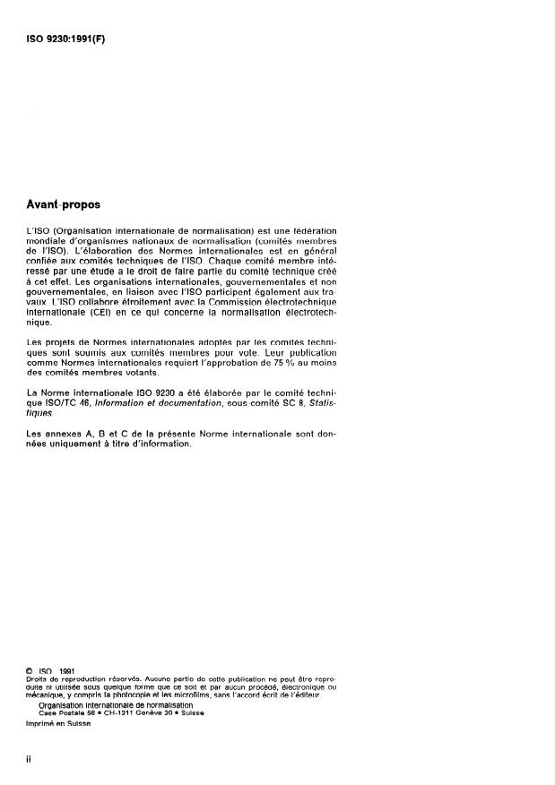 ISO 9230:1991 ISO 9230:1991 - Information et documentation -- Détermination des indices de prix pour les livres et les publications en série acquis par les bibliotheques - Page 2 preview