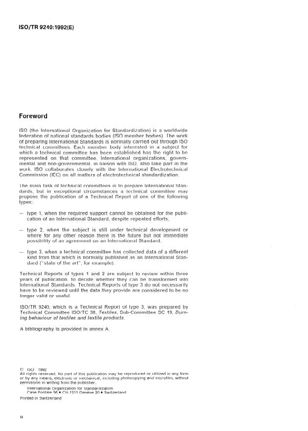 ISO/TR 9240:1992 ISO/TR 9240:1992 - Textiles -- Design of apparel for reduced fire hazard - Page 2 preview