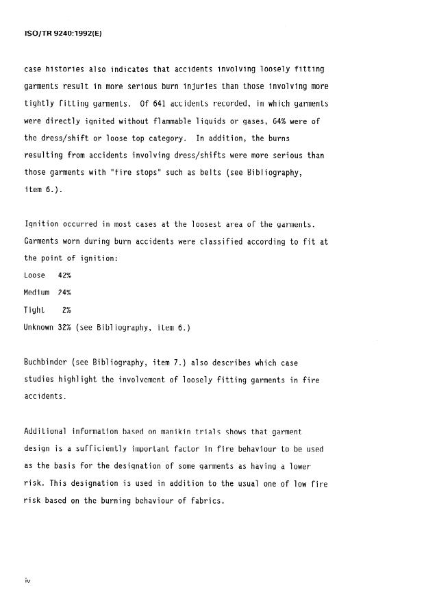 ISO/TR 9240:1992 ISO/TR 9240:1992 - Textiles -- Design of apparel for reduced fire hazard - Page 4 preview