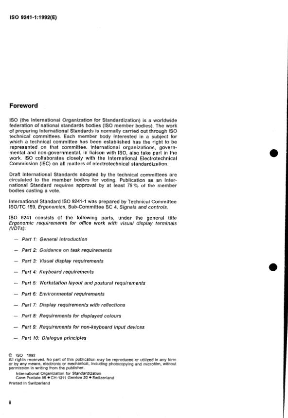 ISO 9241-1:1992 ISO 9241-1:1992 - Ergonomic requirements for office work with visual display terminals (VDTs) - Page 2 preview