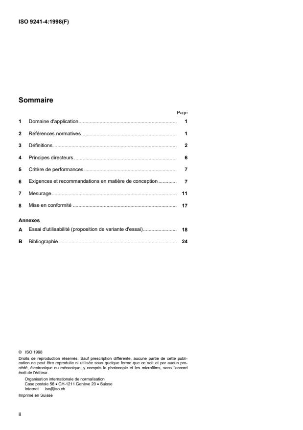 ISO 9241-4:1998 ISO 9241-4:1998 - Exigences ergonomiques pour travail de bureau avec terminaux a écrans de visualisation (TEV) - Page 2 preview