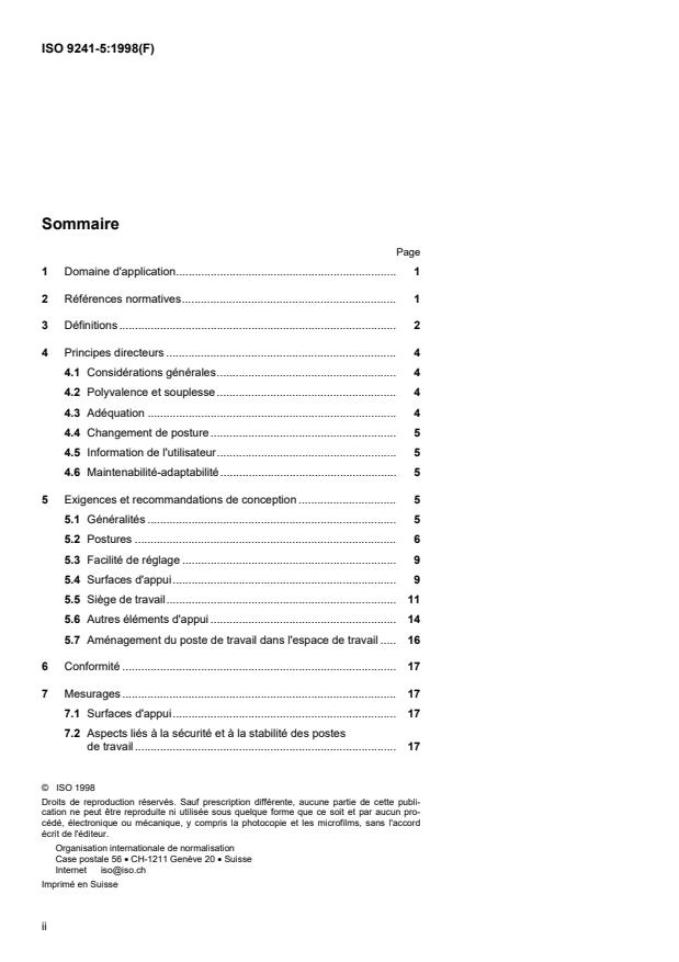 ISO 9241-5:1998 ISO 9241-5:1998 - Exigences ergonomiques pour travail de bureau avec terminaux a écrans de visualisation (TEV) - Page 2 preview