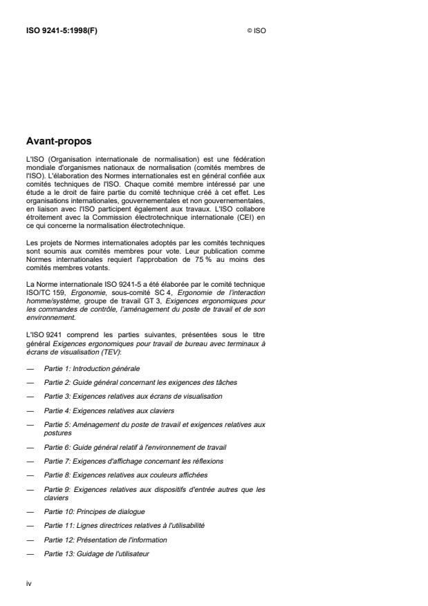 ISO 9241-5:1998 ISO 9241-5:1998 - Exigences ergonomiques pour travail de bureau avec terminaux a écrans de visualisation (TEV) - Page 4 preview