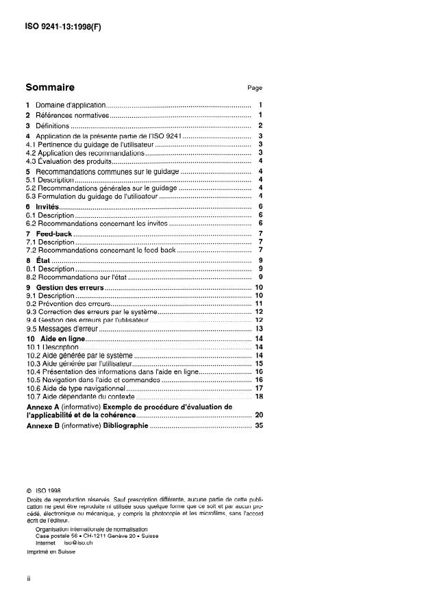 ISO 9241-13:1998 ISO 9241-13:1998 - Exigences ergonomiques pour travail de bureau avec terminaux a écrans de visualisation (TEV) - Page 2 preview