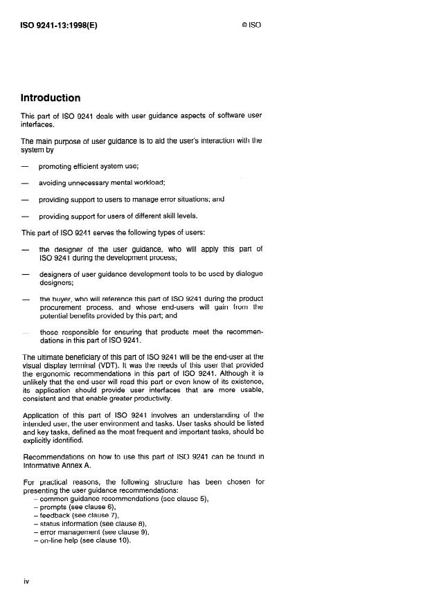 ISO 9241-13:1998 ISO 9241-13:1998 - Ergonomic requirements for office work with visual display terminals (VDTs) - Page 4 preview