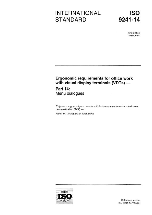 ISO 9241-14:1997 - Ergonomic requirements for office work with visual display terminals (VDTs)