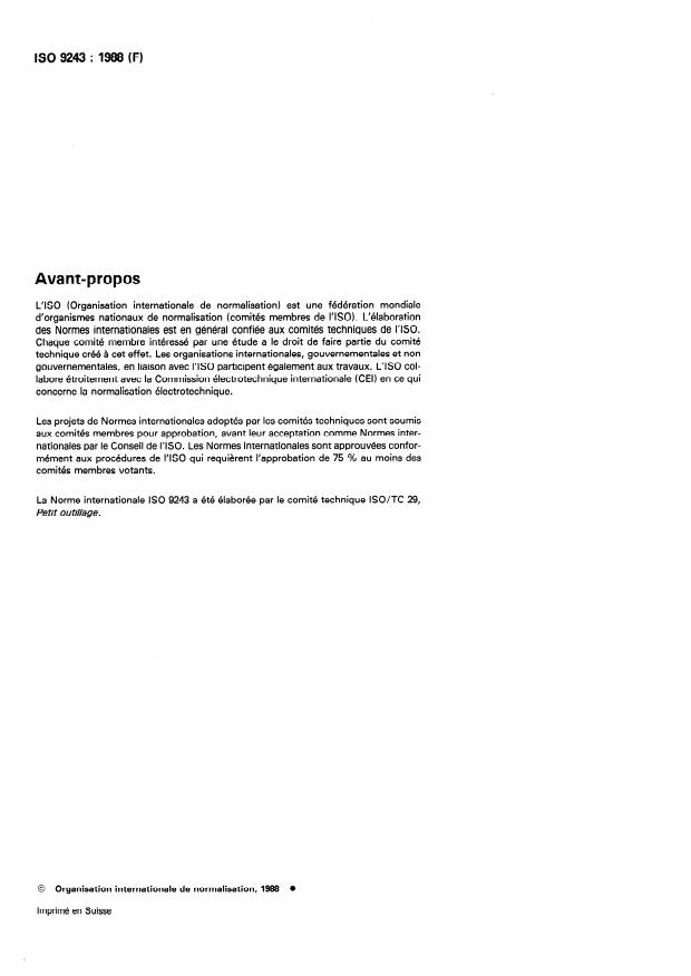 ISO 9243:1988 ISO 9243:1988 - Pinces et tenailles -- Tenailles de menuisier -- Dimensions et valeurs d'essai - Page 2 preview