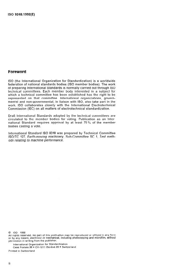 ISO 9248:1992 ISO 9248:1992 - Earth-moving machinery -- Units for dimensions, performance and capacities, and their measurement accuracies - Page 2 preview