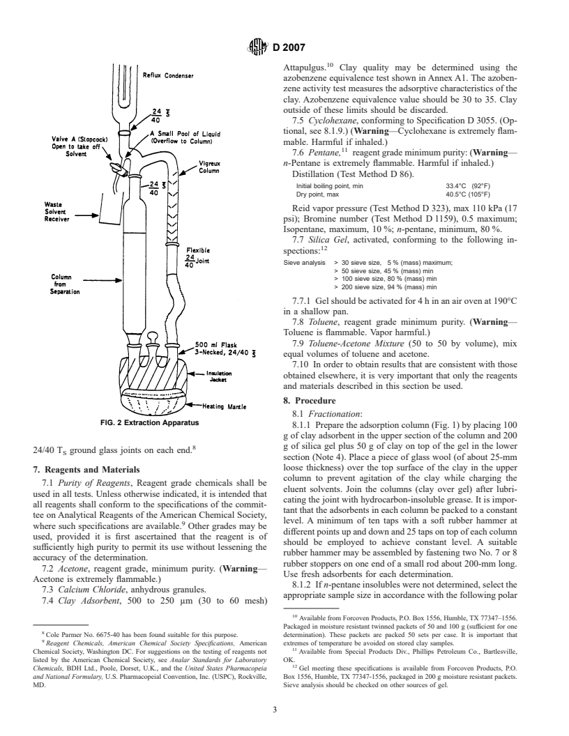 ASTM D2007-01 - Standard Test Method for Characteristic Groups in Rubber Extender and Processing Oils and Other Petroleum-Derived Oils by the Clay&#8212;Gel Absorption Chromatographic Method