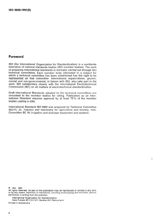 ISO 9260:1991 ISO 9260:1991 - Agricultural irrigation equipment -- Emitters -- Specification and test methods - Page 2 preview