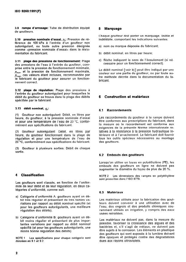 ISO 9260:1991 ISO 9260:1991 - Matériel agricole d'irrigation -- Goutteurs -- Spécifications et méthodes d'essai - Page 4 preview