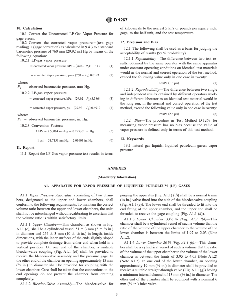 ASTM D1267-95(2001)e1 - Standard Test Method for Gage Vapor Pressure of Liquefied Petroleum (LP) Gases (LP-Gas Method)