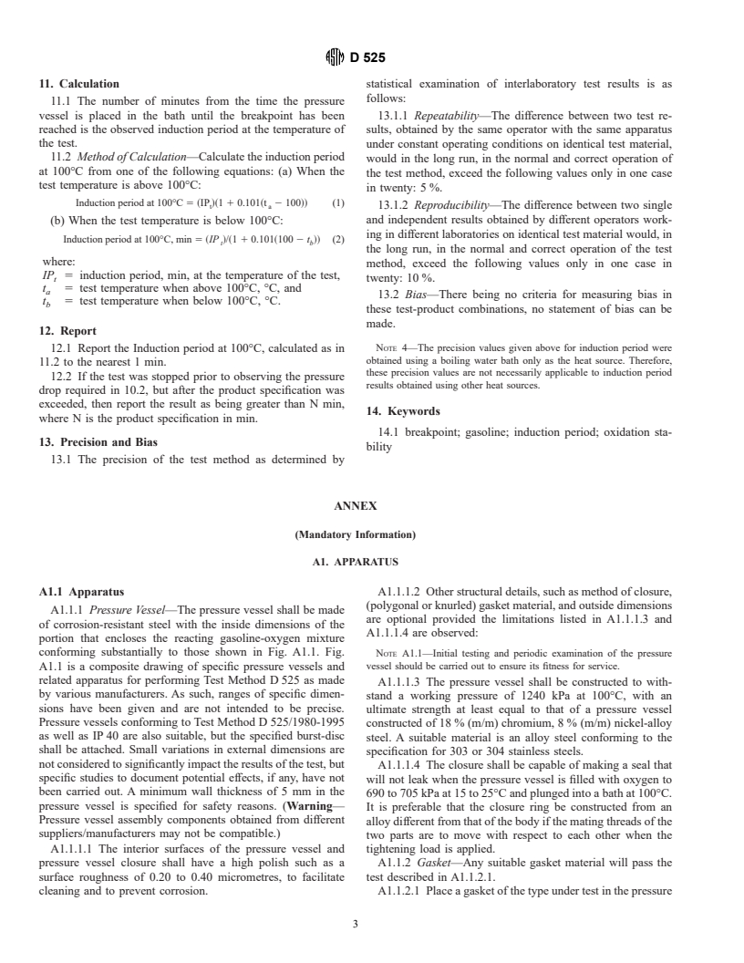 ASTM D525-00 - Standard Test Method for Oxidation Stability of Gasoline (Induction Period Method)