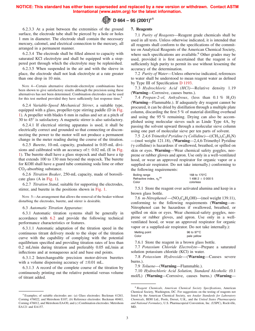 ASTM D664-95(2001)e1 - Standard Test Method for Acid Number of Petroleum Products by Potentiometric Titration