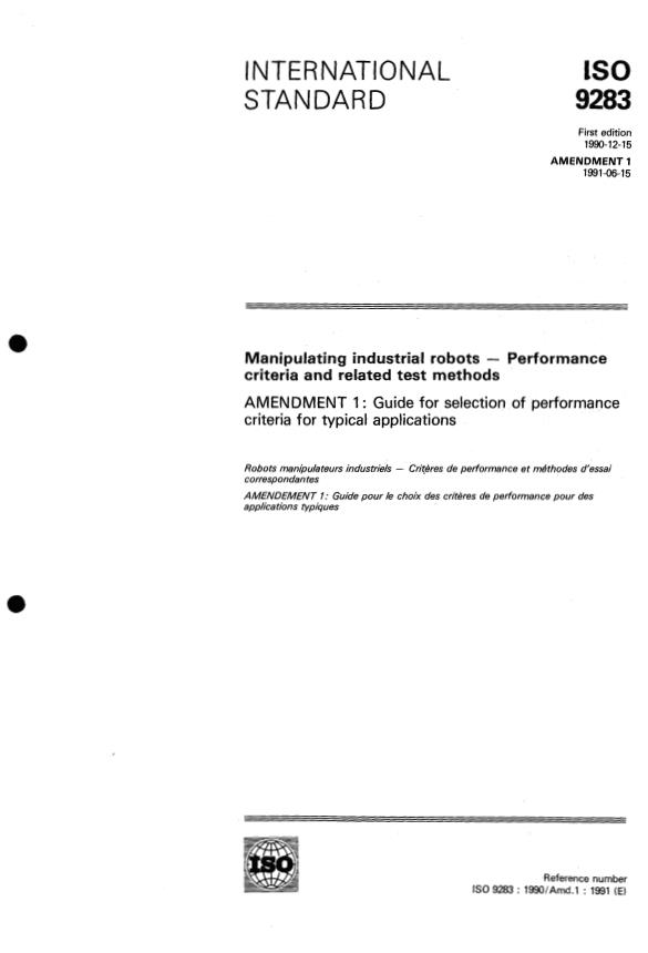 ISO 9283:1990/Amd 1:1991 - Guide for selection of performance criteria for typical applications