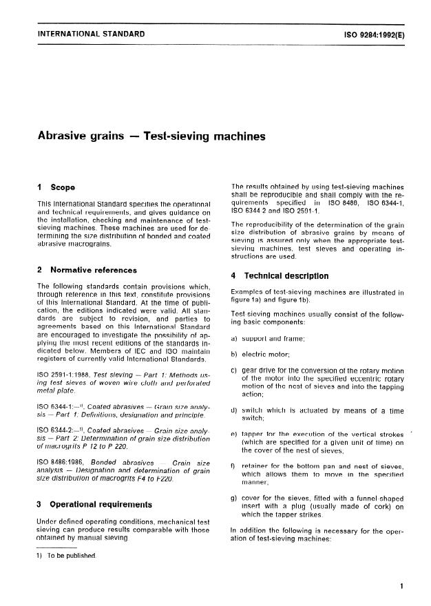 ISO 9284:1992 - Abrasive grains -- Test-sieving machines