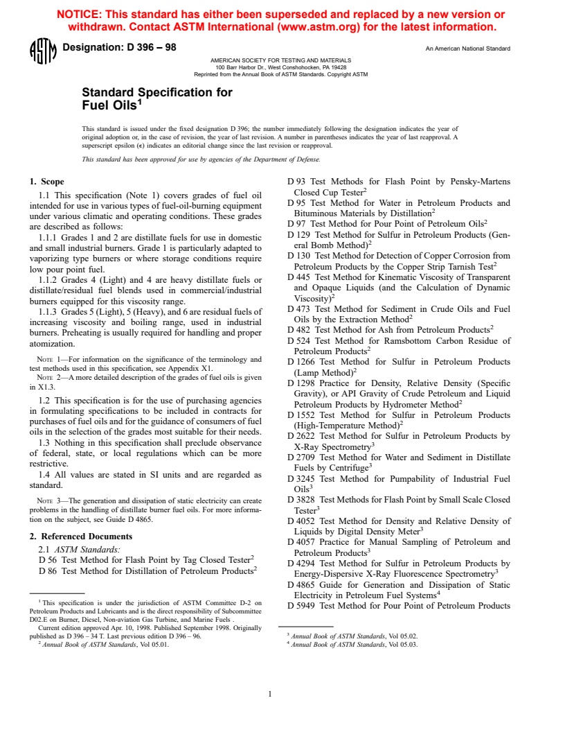 ASTM D396-98 - Standard Specification for Fuel Oils