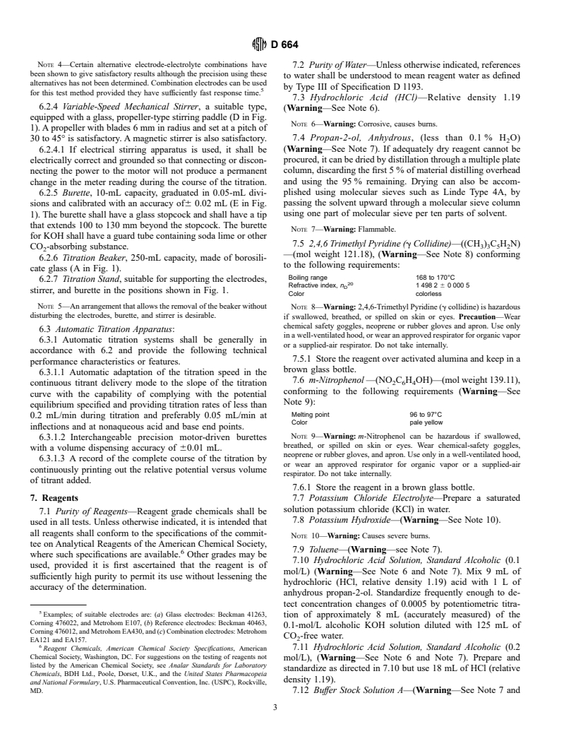 ASTM D664-95 - Standard Test Method for Acid Number of Petroleum Products by Potentiometric Titration