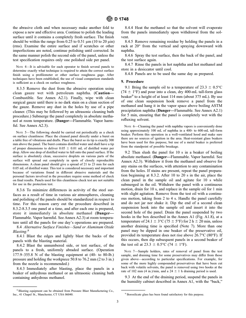 ASTM D1748-83(1993)e1 - Standard Test Method for Rust Protection by Metal Preservatives in the Humidity Cabinet