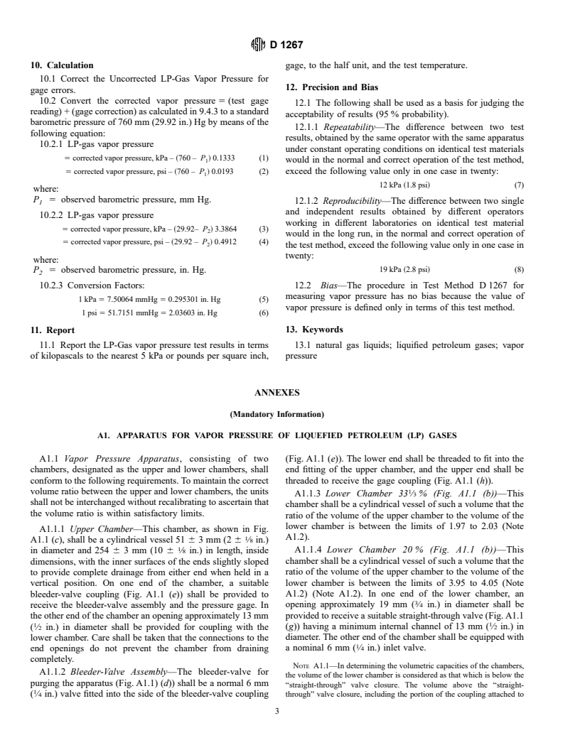 ASTM D1267-95 - Standard Test Method for Gage Vapor Pressure of Liquefied Petroleum (LP) Gases (LP-Gas Method)