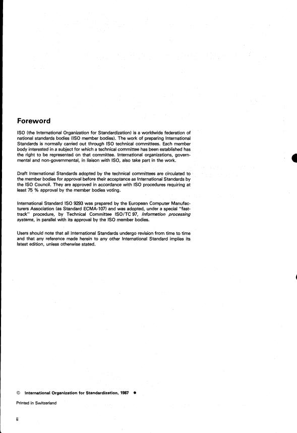 ISO 9293:1987 ISO 9293:1987 - Information processing -- Volume and file structure of flexible disk cartridges for information interchange - Page 2 preview