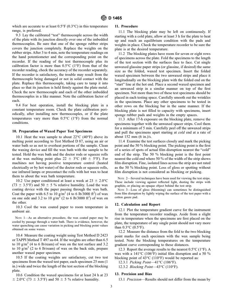 ASTM D1465-90(1995)e1 - Standard Test Method for Blocking and Picking Points of Petroleum Wax