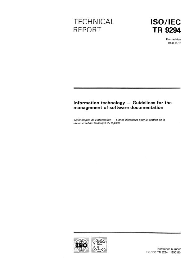 ISO/IEC TR 9294:1990 - Information technology -- Guidelines for the management of software documentation