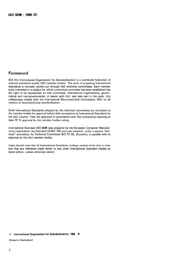 ISO 9296:1988 ISO 9296:1988 - Acoustics -- Declared noise emission values of computer and business equipment - Page 2 preview