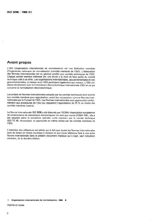 ISO 9296:1988 ISO 9296:1988 - Acoustique -- Valeurs déclarées d'émission acoustique des matériels informatiques et de bureau - Page 2 preview