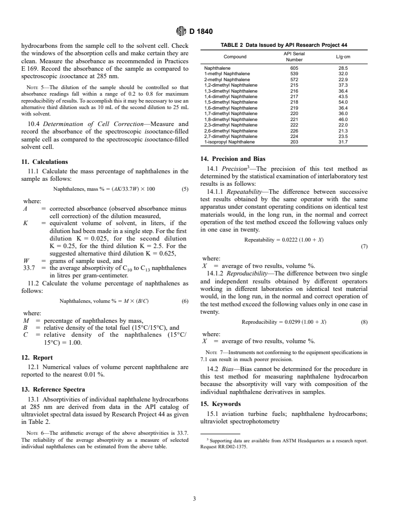 ASTM D1840-96 - Standard Test Method for Naphthalene Hydrocarbons in Aviation Turbine Fuels by Ultraviolet Spectrophotometry