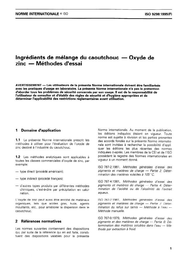ISO 9298:1995 - Ingrédients de mélange du caoutchouc -- Oxyde de zinc -- Méthodes d'essai