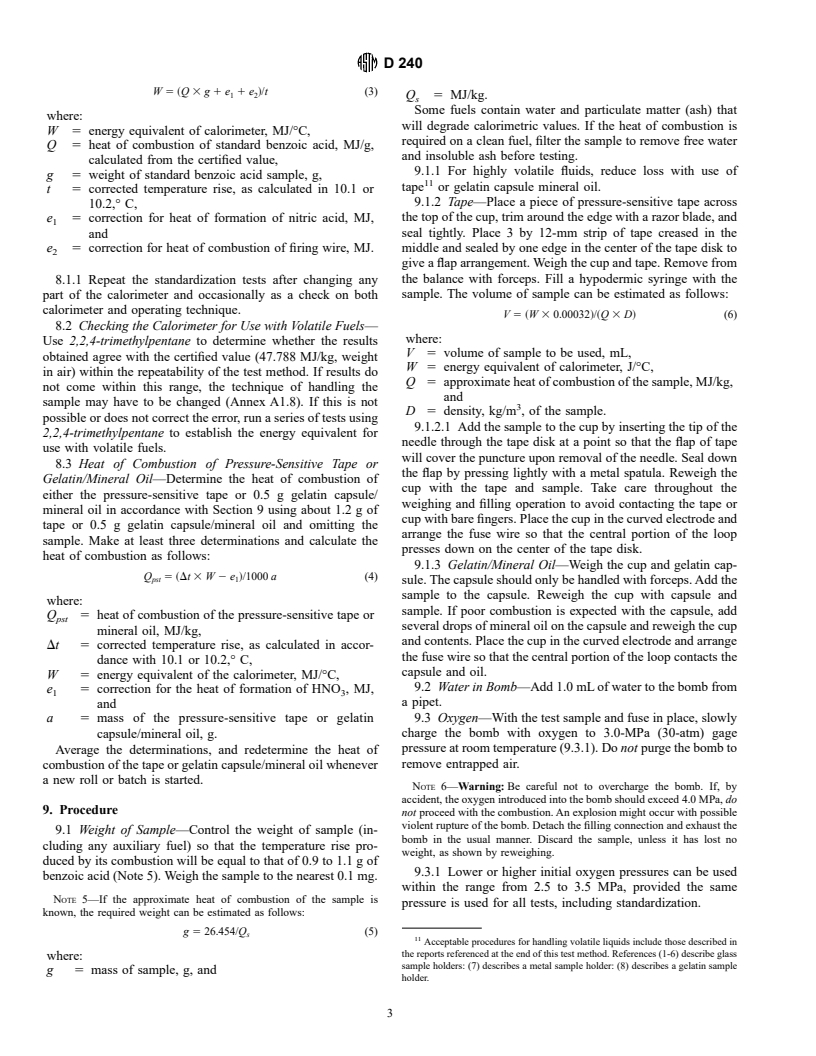 ASTM D240-92(1997)e2 - Standard Test Method for Heat of Combustion of Liquid Hydrocarbon Fuels by Bomb Calorimeter