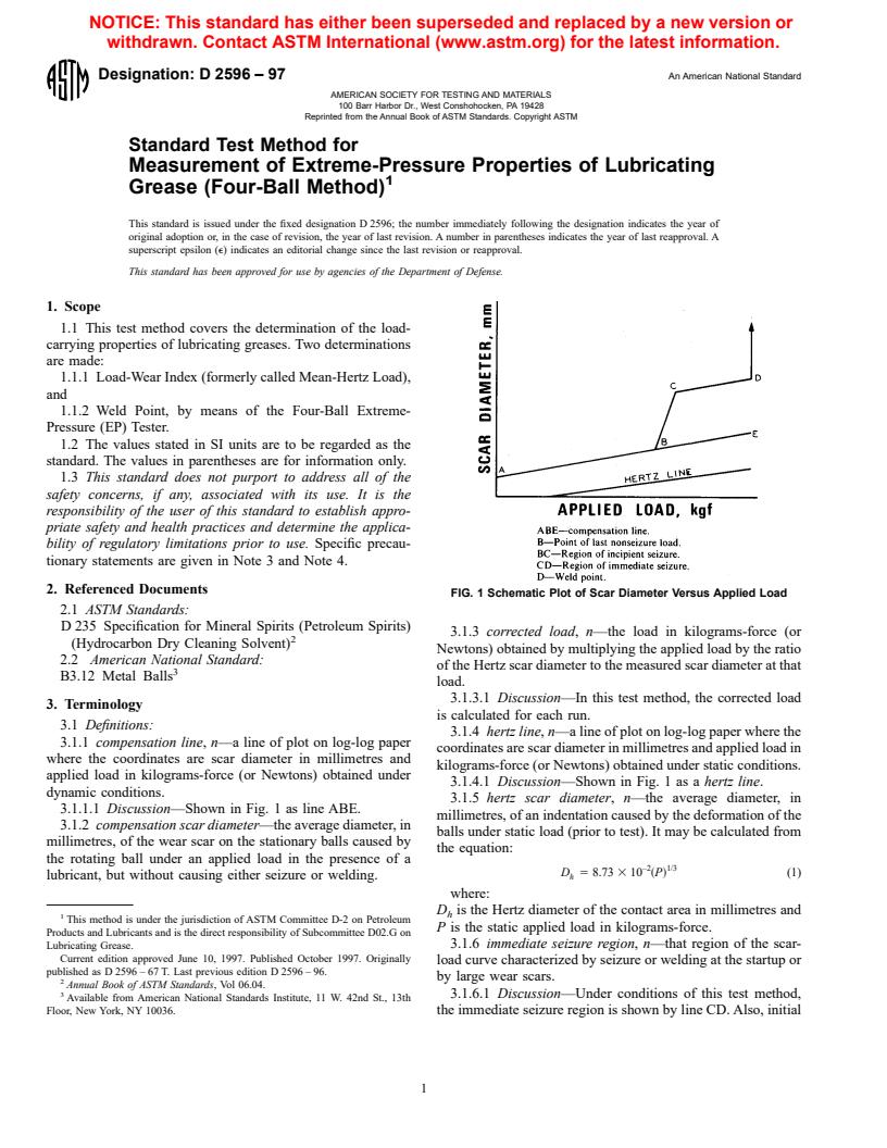 ASTM D2596-97 - Standard Test Method for Measurement of Extreme-Pressure Properties of Lubricating Grease (Four-Ball Method)