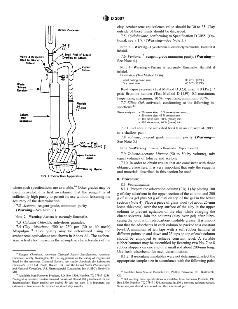 ASTM D2007-98 - Standard Test Method for Characteristic Groups in Rubber Extender and Processing Oils and Other Petroleum-Derived Oils by the Clay&#8212;Gel Absorption Chromatographic Method