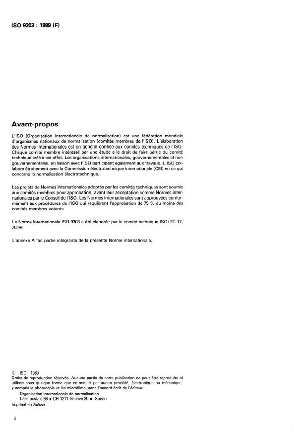 ISO 9303:1989 ISO 9303:1989 - Tubes en acier sans soudure et soudés (sauf a l'arc immergé) pour service sous pression -- Contrôle par ultrasons sur toute la circonférence pour la détection des imperfections longitudinales - Page 2 preview